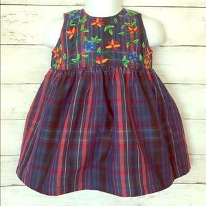 April Cornell Blue Plaid Floral Holiday Dress